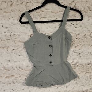 Monteau Womens Sz S Y2K sage green peplum Linen Blend Babydoll tank top.